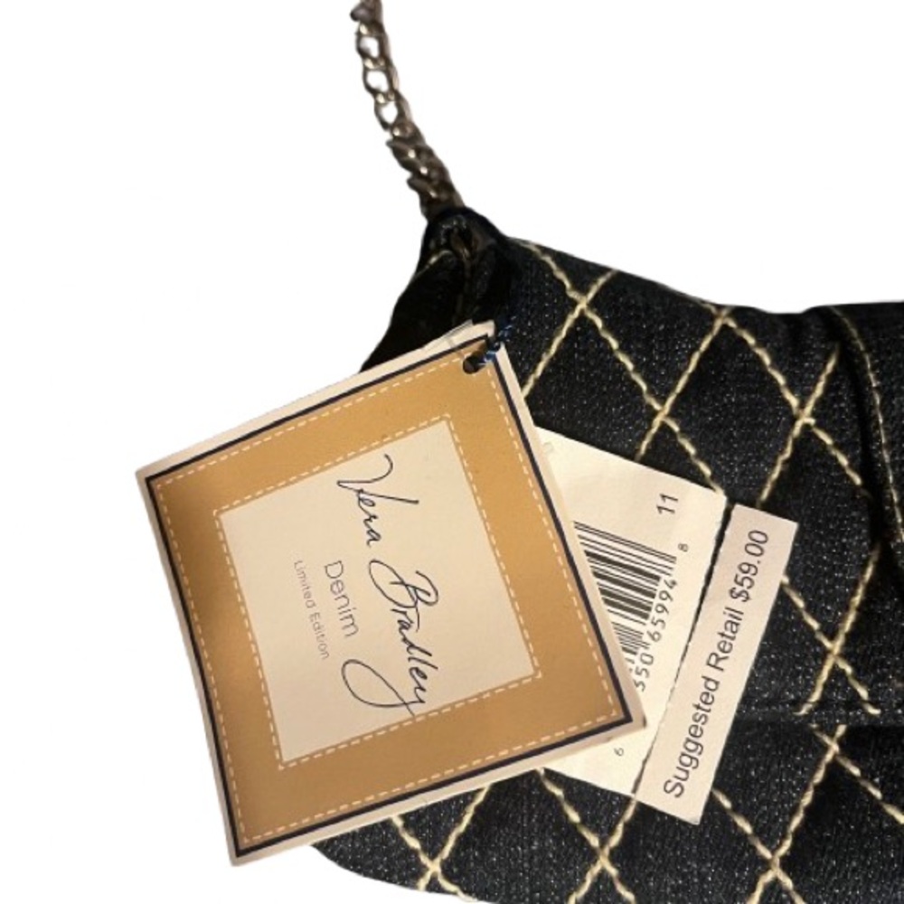 Vera Bradley Denim Quilted Mini Bag with Silver Chain - Picture 2 of 3